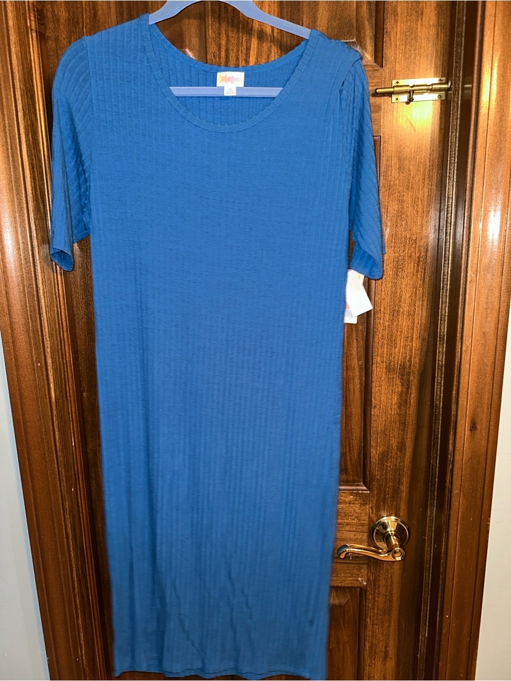 LuLaRoe Blue Ribbed Short-Sleeve Midi Dress NWT